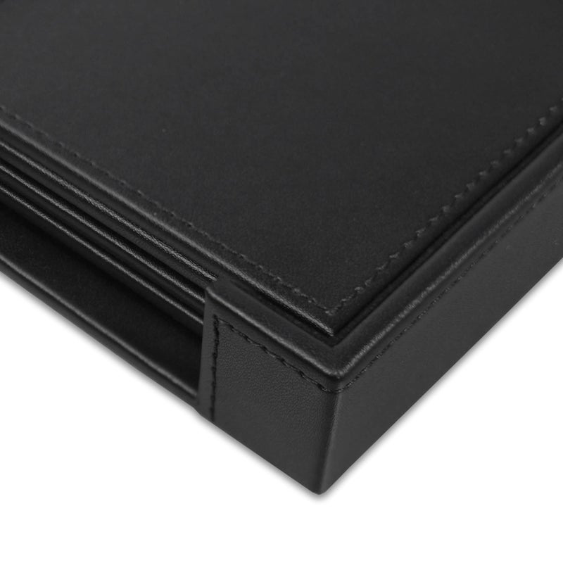 Dacasso Black Leatherette 4 Square Coaster Set with Stitched Edging and Holder - Image 2